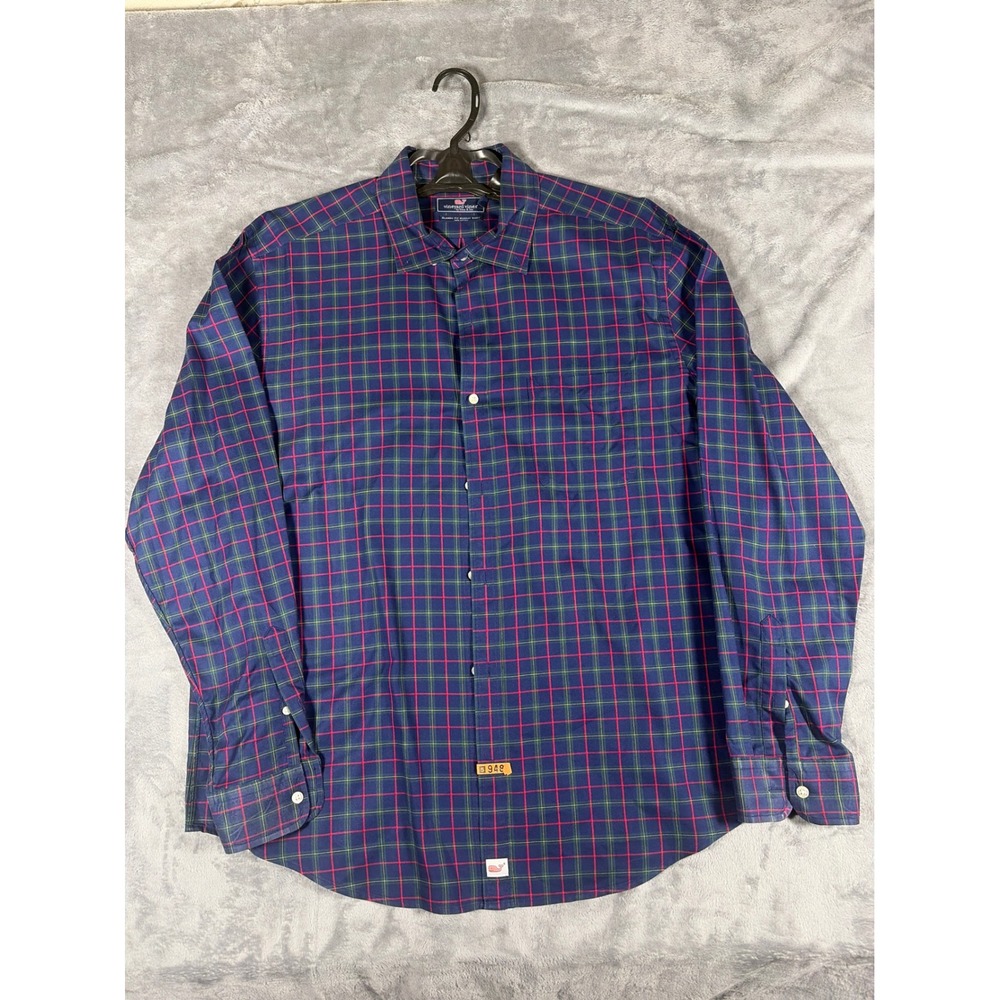 Vineyard Vines Mens XL Classic Fit Murray Shirt Navy Pink Plaid 1W3293